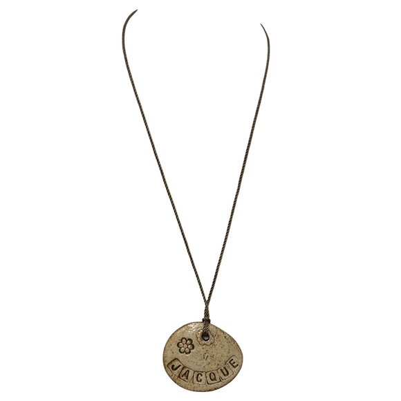 Personalized Ceramic Pendant Necklace With "Jacque" Engraving Flower Detail & Tw - Picture 4 of 7
